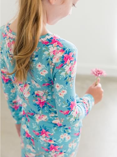 RuffleButts SoftSnooze Viscose from Bamboo Girls Ruffle Long Sleeve Pajama Set - Fancy Me Floral Kids, 9/104