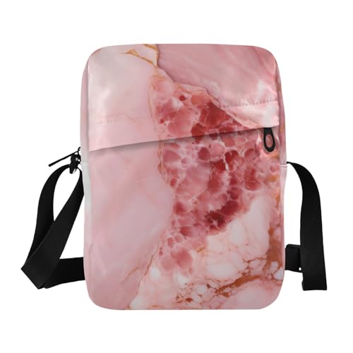 Crossbody Bag Pink Gold Marble Messenger Bag for Women Men Purse Shoulder Bag Satchel Bag with Adjustable Strap 214A4724