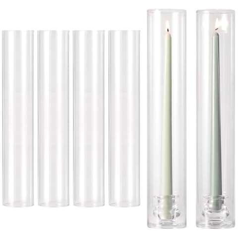 Volens 6pcs Hurricane Glass Candle Holders, Clear Windproof Candle Holder for Taper/Pillar Candles, 2.5" W x 14" H Tall Bottomless Cylinder Cover for Wedding Party Home Decor Cover