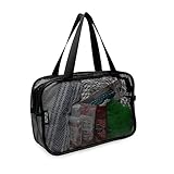 Mesh Shower Caddy - Large Black Portable Travel Bathroom Essentials Toiletry Bag with Handles, Mesh Accessories Organizer Tote for Gym, College Dorm Room, Students, Home or Apartment - 12.2x4.33x8.27