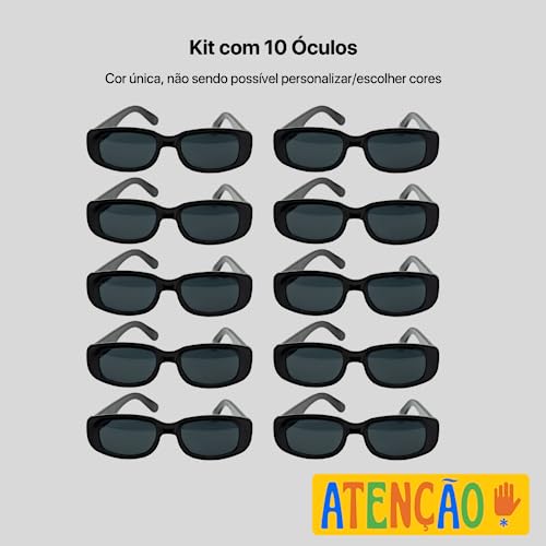Kit 10 Óculos Escuro Vintage Retrô Com Proteção UV Festa Balada Casamento + Caneta Giz (Preto)