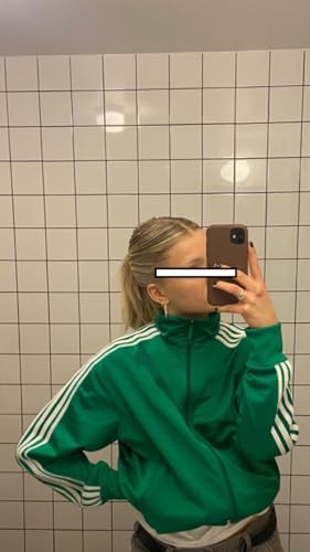 UAURORAO Women Striped Track Jacket Zip Up Oversized Vintage Bomber Jacket Stand Collar Lightweight Outwear Coat with Pockets4