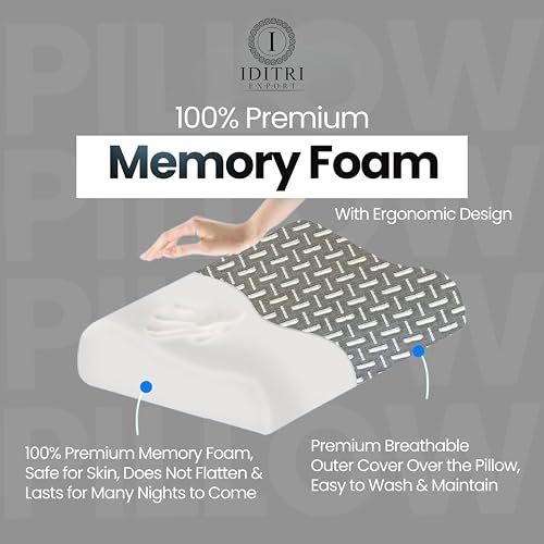 Image of Slow Rebound Pillow Set of 2, Memory Foam Therapy Pillow for Sleeping, Ergonomic Contour Support for Side and Back Sleepers, Removable Cover, Grey, 48 x 30 x 6 to 9 cm Home Comfort