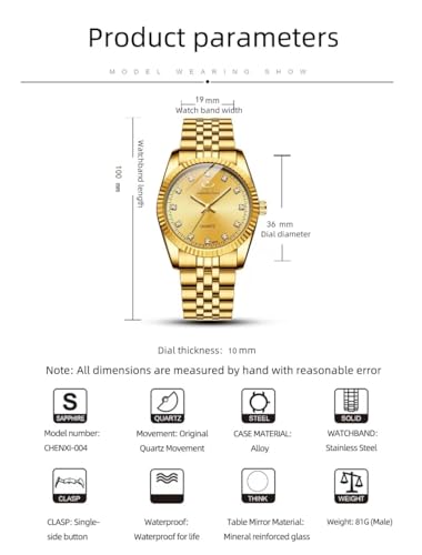 Fq-043 Classic Golden Stainless Steel Male Female Crystals Quartz Wrist Watches for Man Woman Gold