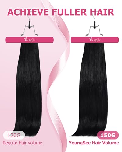 Image of YoungSee Black Clip in Hair Extensions Straight Remy Hair Clip in Extensions Jet Black Human Hair Extensions Clip ins Easy to Put in for First-time Users 18 Inch 120G 7Pcs