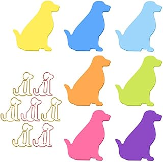 Molain Cute Dog Sticky Notes with Paper Clips, Cartoon Animal Self-Stick Notes Index Tabs Dog Shape Markers Flags Memo Pads 7 Pack 210 Sheets