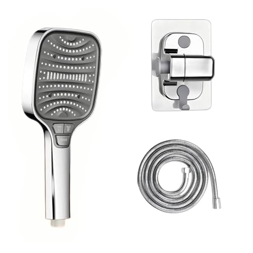 Generico Soffione Doccia Portatile for Bagno, ugello a Pioggia con Uscita Acqua in Silicone autopulente(Silver Set)