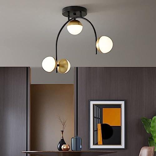 Plafonnier Semi-encastré LED Spoutnik Or Noir Classique pour Chambre