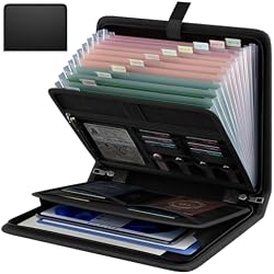 Fireproof Accordion File Organizer, Expanding File Folder with 13 Pockets | Portable Document Organizer with Waterproof Zipper & Labels, File Organizer for Important Document/Paper Storage, Black