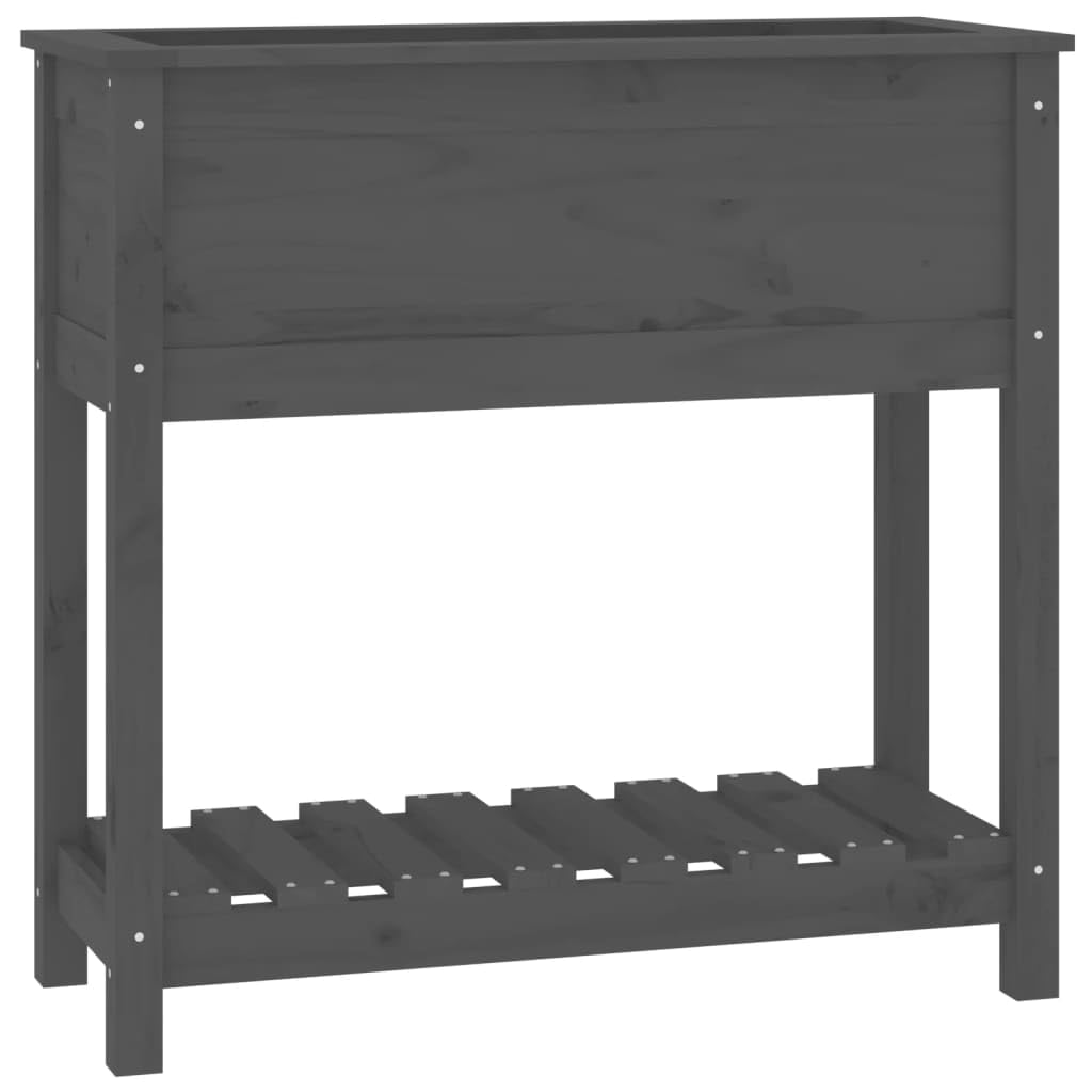 Fioriera Rialzata con Mensola in Legno Massello Grigio 82,5cm | Vaso rialzato ergonomico per orto sul balcone o patio, con ripiano inferiore per terriccio e attrezzi.