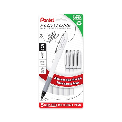 Pentel Floatune Rollerball, 1.0mm Bold Point, Black Ink, 5-pk (BY110PF5A)