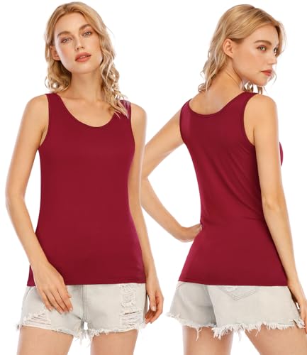 Image of AMVELOP Tank Tops for Women Built in Bra Cotton Shelf Bra Tanks Layering Undershirts 2-3 Pack