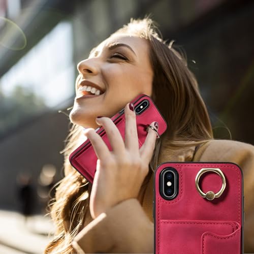 Protection durable iPhone XS Max rouge avec porte-cartes magnétique - 6