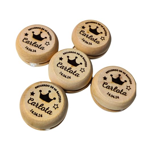 BurningWood Yo-yo madera infantil con detalle grabado en madera. Regalo cumpleaños, regalo infantil, detalles para eventos, regalos niños. Yoyo personalizado con nombre