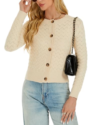 Image of Women's Long Sleeve Cropped Knitted Sweater Cardigan Button Down Open Front Knitted Shrug Sweaters