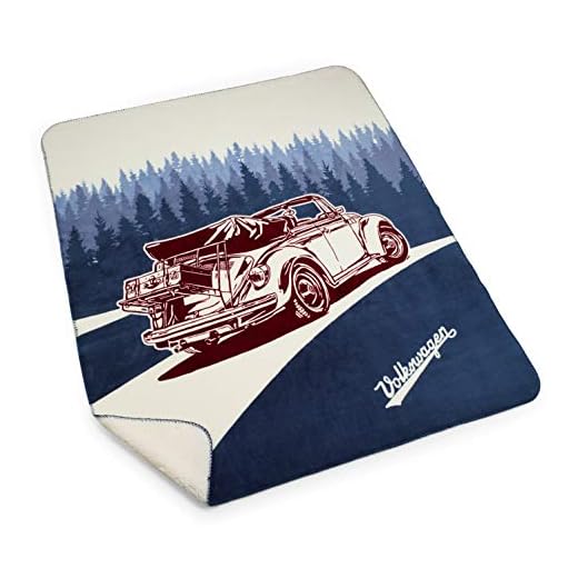 Volkswagen 7E9084503A - Manta (Forro Polar, 150 x 130 cm), diseño de Escarabajo de Volkswagen, Color Azul y Crema