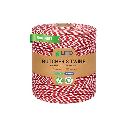 Image of 100% Cotton Twine Macrame Thread | Natural Cotton String for Cooking, Baking, Wrapping, Crafts, DIY Garden Decor & Gift Packaging (Red & White, 12PLY- 500 FEET- Pack of 1)