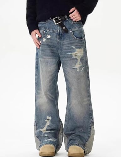 Mens Baggy Skater Jeans Y2k Wide Leg Loose Fit Denim Pants Hip Hop Ripped Jeans for Men2