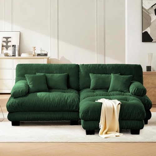 Image of SoarFlash L Shaped Couches for Living Room, Small Sectional Sofa Set with Reversible Chaise, Modern Designed Sleeper Sofas and Modular Couch Function, Suitable for Small Spaces in Apartment, Green
