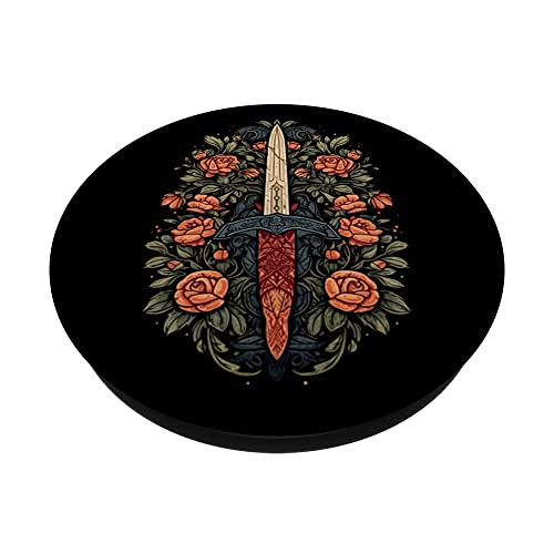 Athame Surrounded By Roses For Followers Of Wicca PopSockets Swappable PopGrip, Black - Image 2