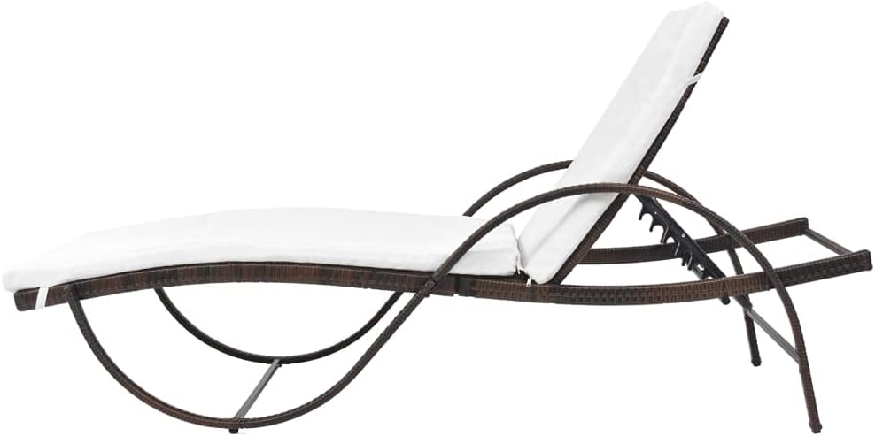 vidaXL Patio Lounge Chair 2 Pcs, Outdoor Chaise Lounge Chairs with Cushions, Sunloungers with Table, Porch Sunbeds, Brown Poly Rattan