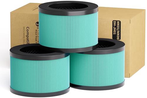 MK06 MK01 True HEPA Replacement Filter Compatible with AROEVE MK01 MK06 and Kloudi DH-JH01 Air Purifier, Pet Dander Version, 3 Pack