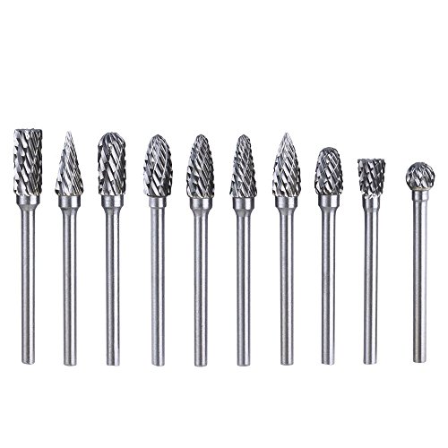 Drillpro Double Cut Carbide Rotary Burr Set--10 Pieces 3X6MM Tungsten Steel Tungsten -- for Grinder Drill , DIY Wood-working Carving, metal polishing ,Engraving,Drilling