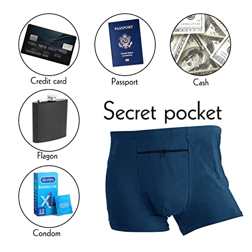 LUEXBOX Pocket Underwear for Men with Secret Hidden Pocket, Travel Boxer Briefs, 2 Packs (Blue)4