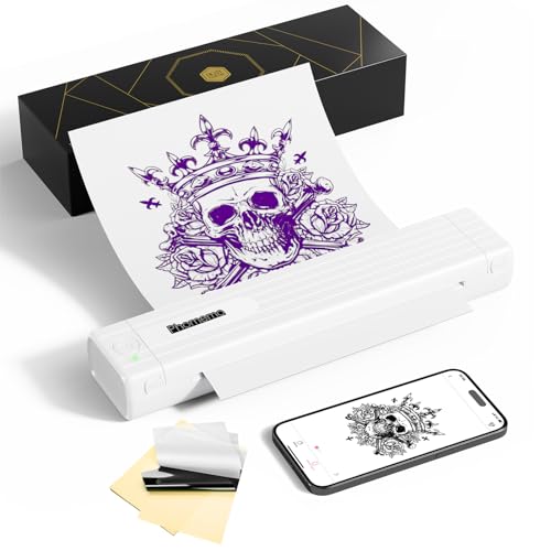 Tattoo Stencil Printer, Upgraded Thermal Tattoo Printer Machine with 10pcs Transfer Paper, Wireless Bluetooth Tattoo Printer for Tattoo Artists & Beginners, Compatible with iPad Phone PC