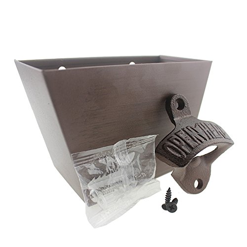 Luwanburg Retro Cast Iron Beer Bottle Opener Wall Mounted With Cap Catcher Collector Brown Great Choice For New Year Men Gift #TOP1