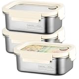 Juego de 3 fiambreras de acero inoxidable, recipientes herméticos y a prueba de fugas con tapa, 800 ml para alimentos, fiambreras y preparación de alimentos, para lavavajillas, microondas, congelador