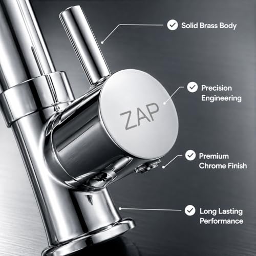 Image of ZAP CurveFlow Swan Neck Kitchen Tap | 360 Swivel Long J Bend Faucet | Solid Brass Body with Chrome Finish | Deck Mounted Sink Tap for Kitchen, Wash Basin & Utility Area