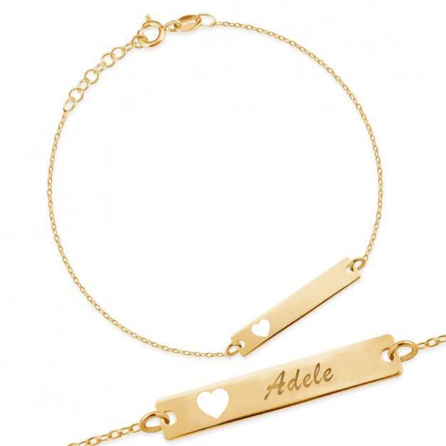 Bracciale in Oro Piastrina con Cuore Kids Collection Bracciale in Oro per Bambina con Nome + Confezione Regalo Personalizzata - Braccialetto per Nascita Comunione o Battesimo - 9 carati