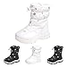 Snow Boots for Kids Fashion Snowflake Pattern Waterproof Winter Warm Plush Mid Calf Boots with Faux Fur Lining Boys Girls Cozy Non-Slip Platform Outdoor Shoes Cold Weather Lightweight Hiking Boots