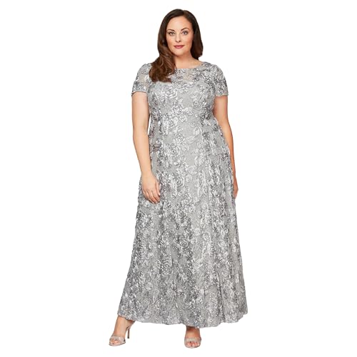 Image of Alex Evenings Women's Long Rosette Mother of The Bride Dress with Short Sleeves