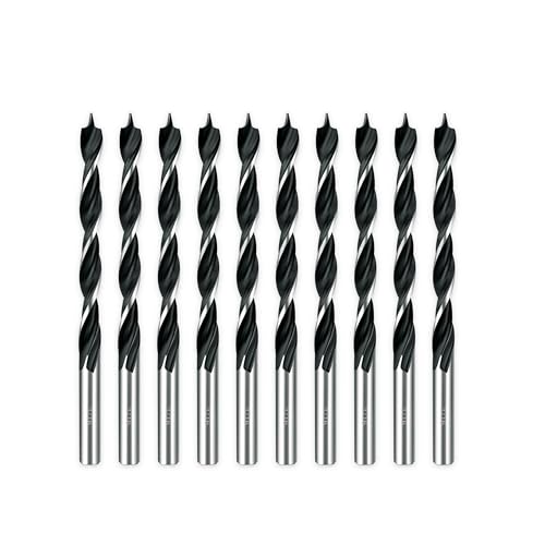 DelitonGude 3/16'' Brad Point Drill Bit Set,10 Pcs Drill Bit Set with Double Flutes for Hardwood,Plywood,Plastic Round Holes in All Types of Wood(Brad Point-3/16'')