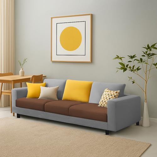 Image of Galib 3 Seater Sofa Set for Living Room (Brown Grey Fabric) Premium Fabric Sofa Set