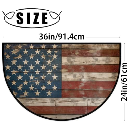 Image of cfpolar American Flags Vintage Half Round Door Mat Outdoor Entrance Large 24 inchx36 inch Half Circle Welcome Entrance Way Mat Semi Circular Front Door Mat Area Rug for Garage, Patio, High Traffic Areas