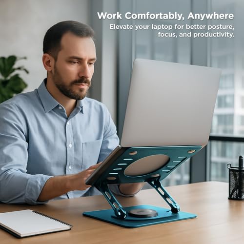 Image of Uncaged Ergonomics Swivel Laptop Stand for Desk, Adjustable Computer iPad Stand for Desk w / 360 Rotation, Portable Laptop Holder for Home Office Ergonomic Supplies (Ocean Blue)