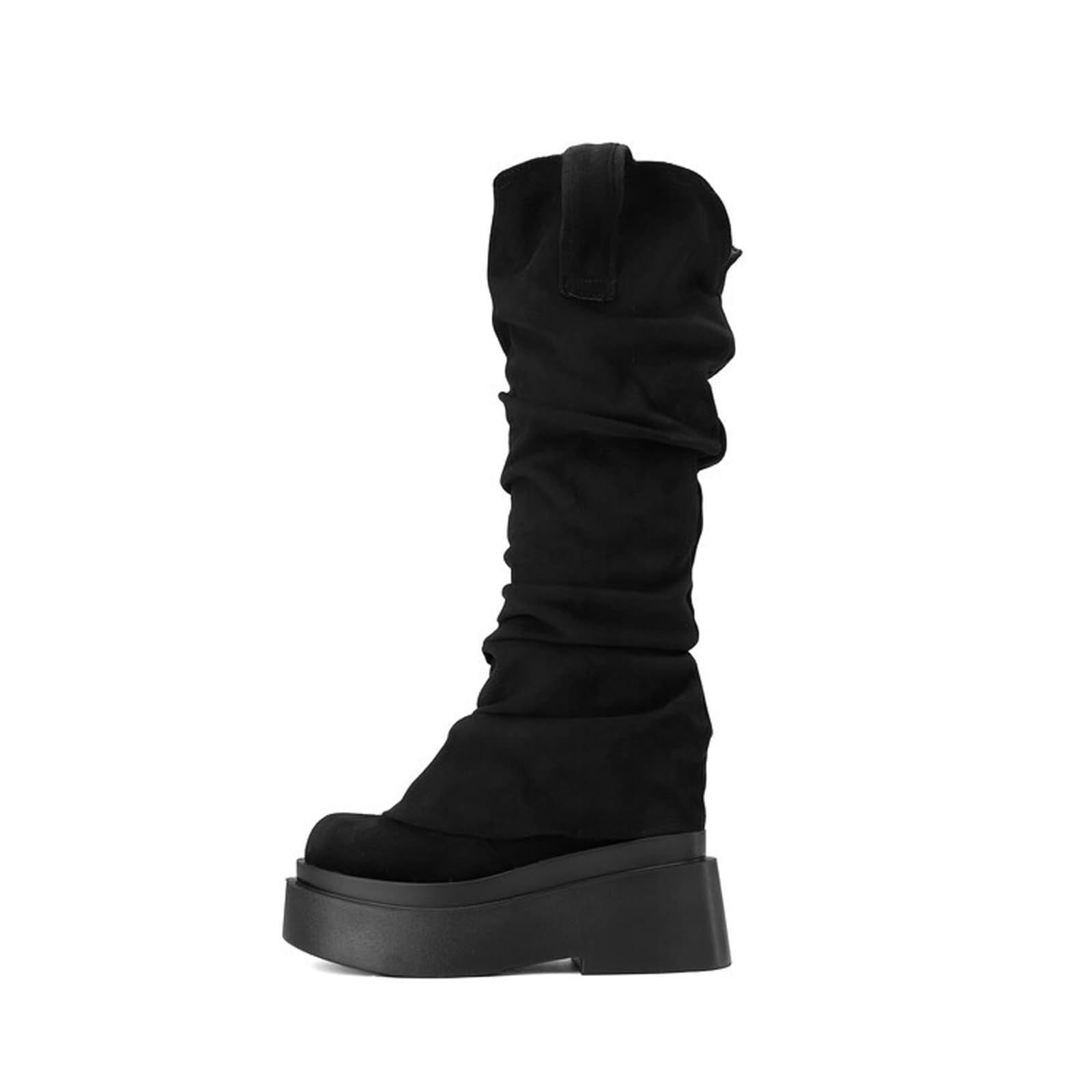 Botas Altas hasta la Rodilla con Plataforma para Mujer, Botas Altas con Punta Redonda, Botas de Media Pantorrilla para otoño e Invierno, Botas Vaqueras Occidentales, Botas de Montar