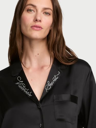 Image of Victoria's Secret Women's Satin Pajama Set, Long Sleeve Button Down Shirt & Pants