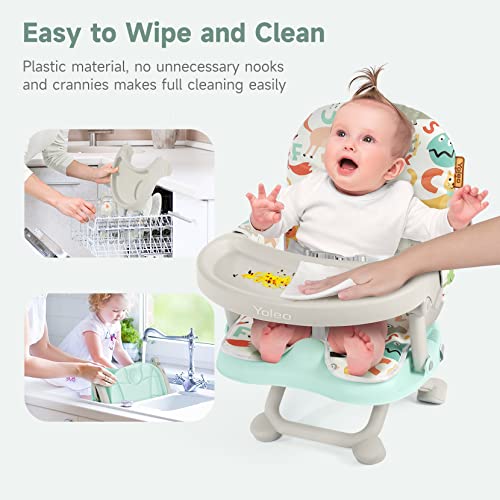 Image of YOLEO Baby High Chair Booster Seat for Dining Table, Foldable High Chairs with Adjustable Heights, Travel Booster Seat with Removable Tray