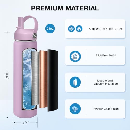 Image of SENDESTAR Water Bottle Insulated Water Bottle 24 oz with Straw Lid Spout Lid Auto Flip Straw Top Cap for men and women