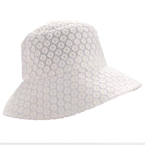 Boderier Sun Hats For Women Summer Casual Wide Brim Floral Lace Bucket Hat Beach Vacation Travel Accessories (White) #TOP1