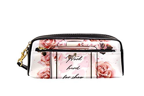 Estuche portátil de piel sintética con diseño de acuarela para botellas de perfume y rosas, estuche escolar para lápices, resistente al agua, para cosméticos, maquillaje y belleza