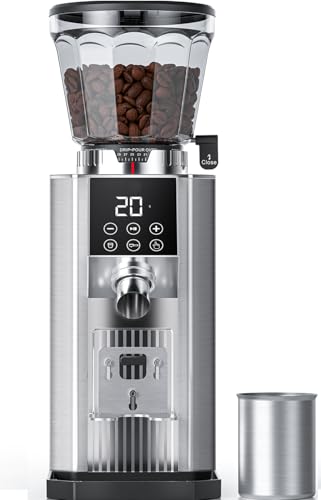 COFIBREWS Burr Coffee Bean Grinder for Home Use with 45 Precise Grinding Settings, Espresso Grinder with Height Adjustable Funnel Stand, LED Touch Panel, Anti-static Design, Micro Switch User Friendly