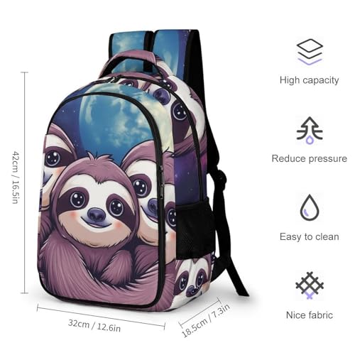 Unisex Backpack with Side Pockets, Women Men Durable Spacious Backpack, Full Moon Space Sloth Family Comfy Shoulder Bag for Travel, Daily Commuting2