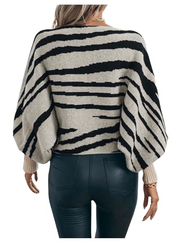GORGLITTER Women's Animal Print Sweaters Stripe Oversized Long Sleeve Boat Neck Knit Pullover Tops Fall Trendy 20254