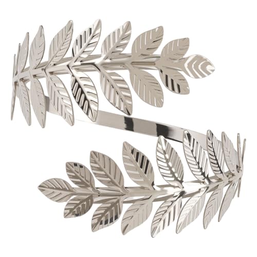 CABODYALS Brazalete de Hoja de Plata con Forma de Árbol, de Aleación de Metal, Abierto En la Parte Superior Del Brazo, con Forma de Remolino, Ajustable, Grueso, para Mujer, Joyería, Accesorios de Boda