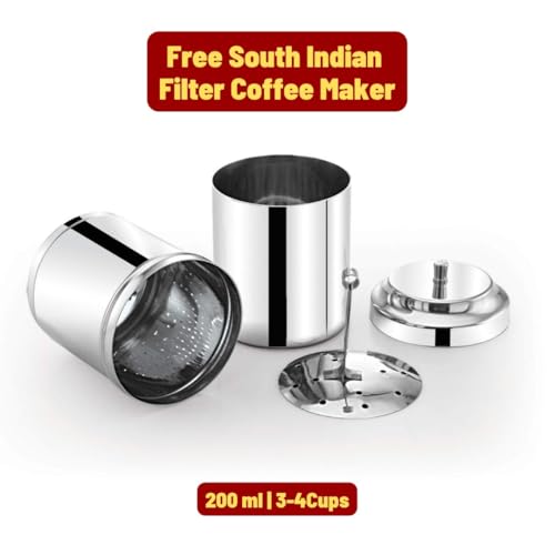 Image of Toffee Coffee Roasters South Indian Filter Coffee (200 Gms) + Free Filter Coffee Maker (400Ml, 6-8 Cups) | As Seen On Shark Tank | Specialty Blend | Traditional Dark Roast Signature Filter Coffee, Can